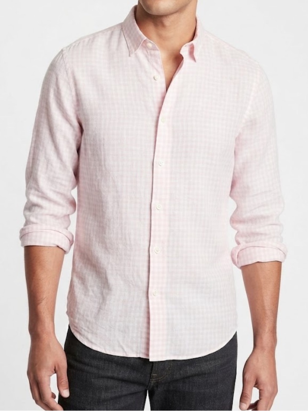 J. Crew Men’s Light Pink White Gingham Plaid Long-Sleeve Button-Down Shirt Small